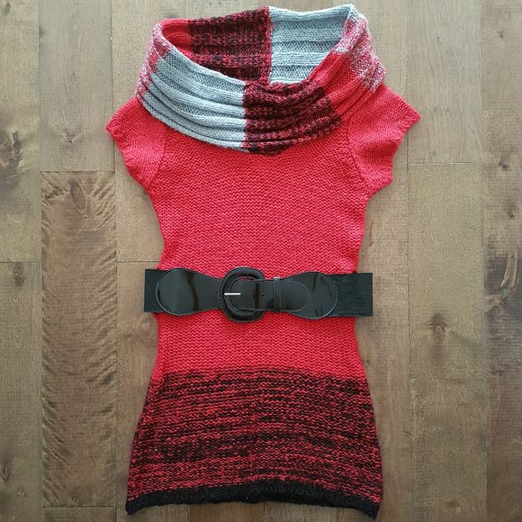 Dots Red Bulky Turtleneck Sweater Dress, S - NEW - Picture 1 of 7